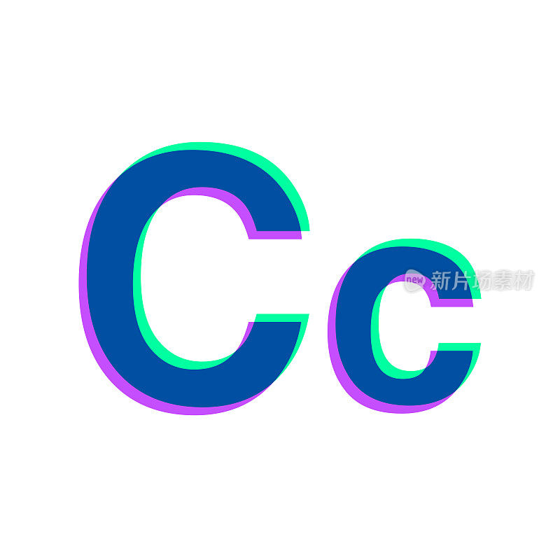 字母C -大写和小写。图标与两种颜色叠加在白色背景上